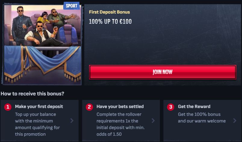 Claim sports first deposit bonus up